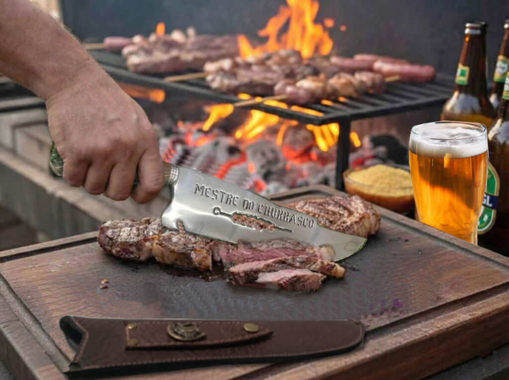 faca churrasco cortando carne na tábua